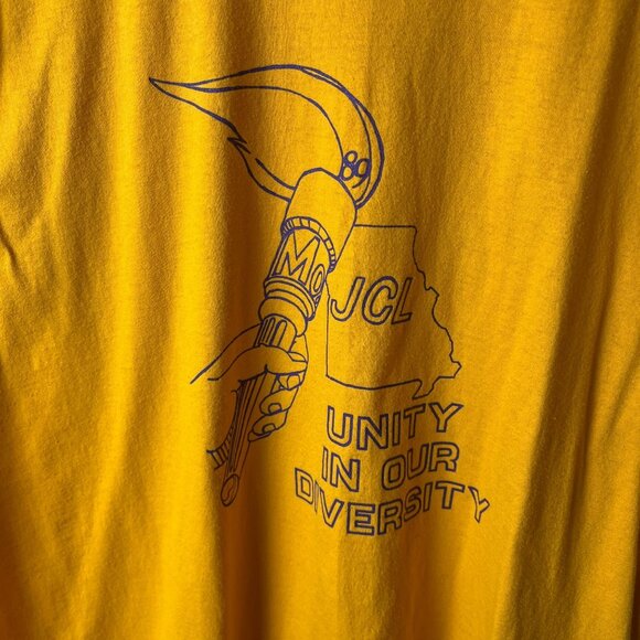 1989 Vintage 80s Unity In Our Diversity JCL T Shirt Adult Yellow Large L USA - Picture 8 of 16
